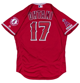 2019 Shohei Ohtani Game Used Los Angeles Angels Red Alternate Jersey Photo Matched To 8/28/2019 (MLB Authenticated & Sports Investors Authentication)